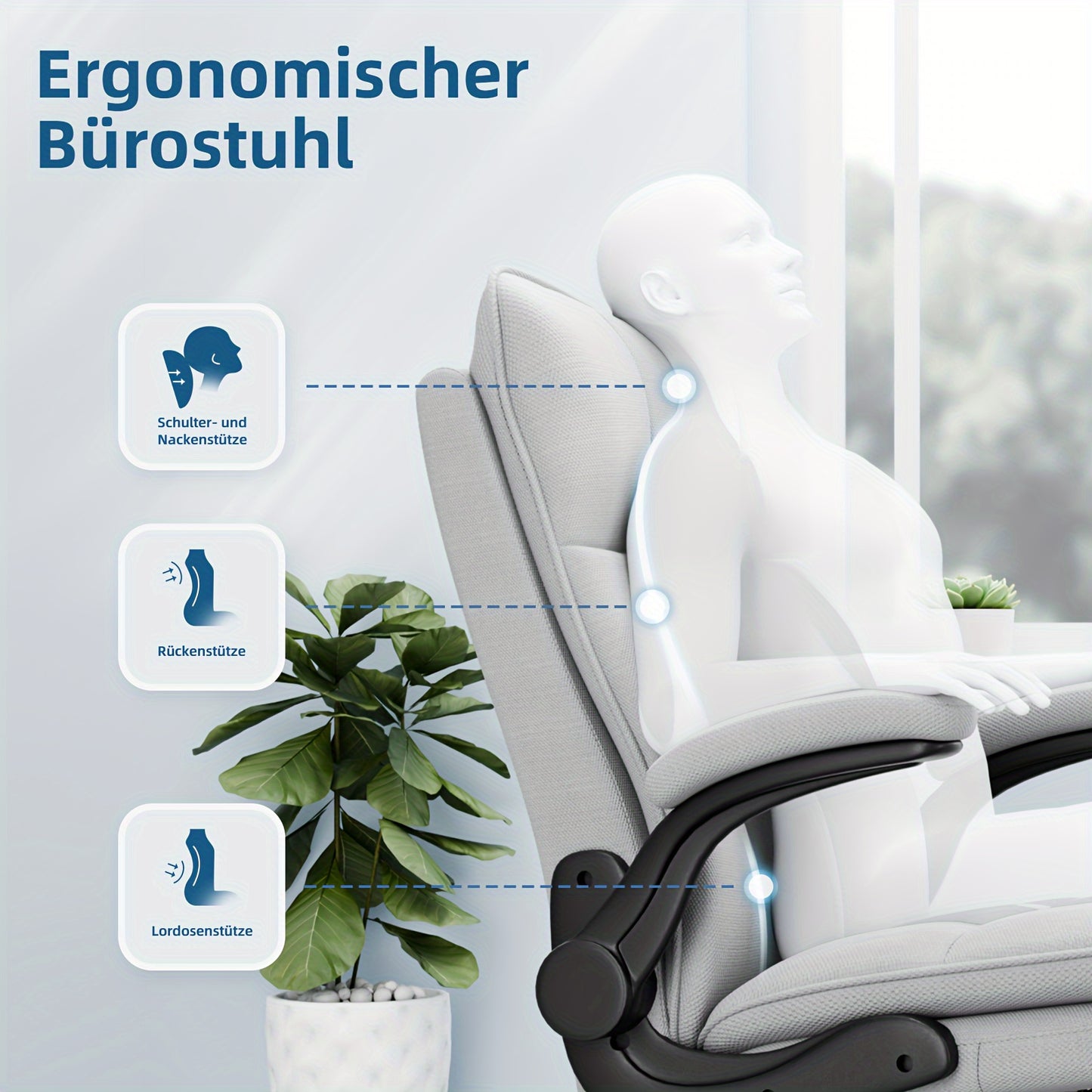 Bureaustoel – Gamingstoel – Werkstoel – Desk Chair – Computerstoel – Verstelbare Hoogte – Ergonomisch Met Metalen Frame Grijs