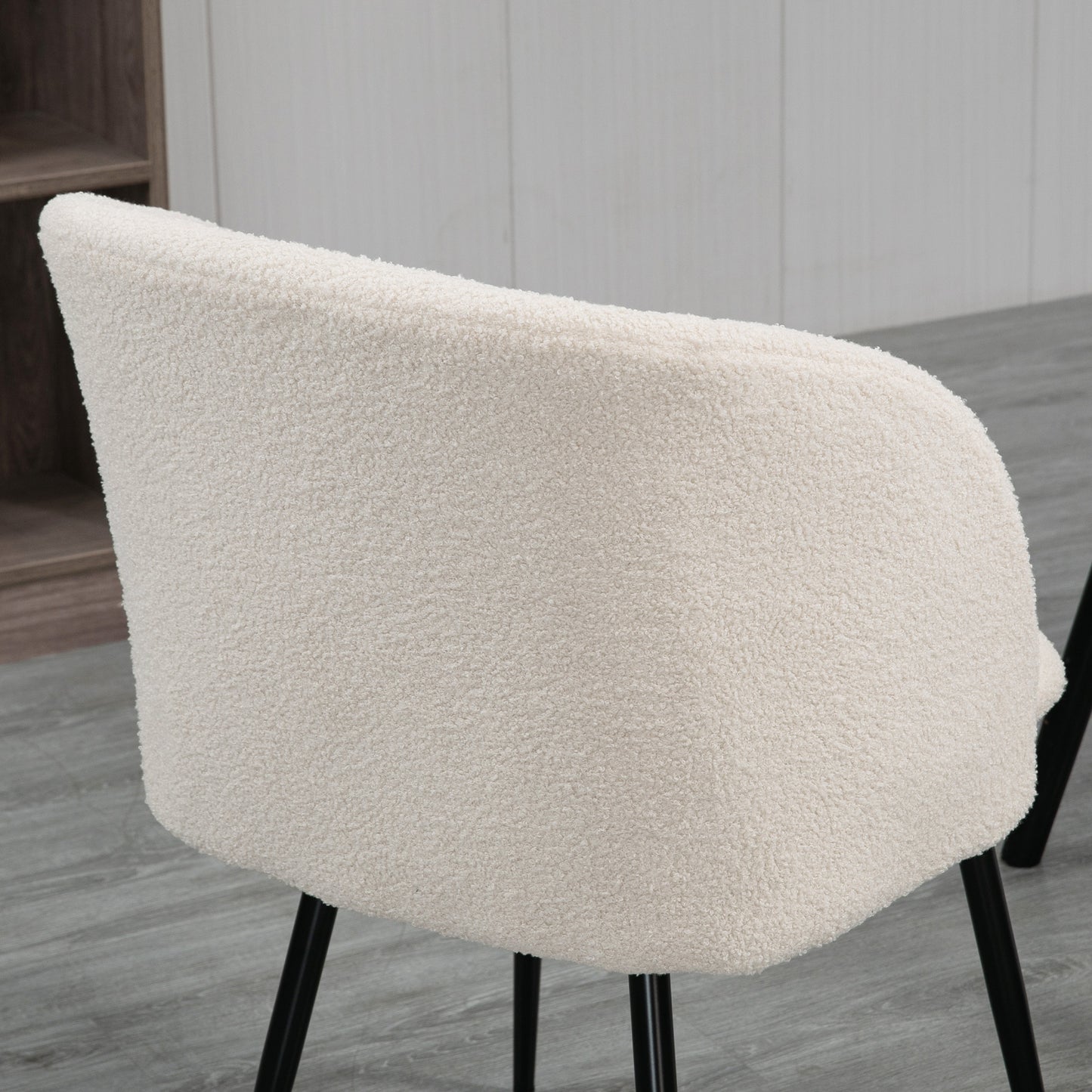 Eetkamerstoel – Stoel – Kuipstoel – Keukenstoel – Draaistoel – Crème Witte Bekleding – Zwarte Stalen Poten – Ergonomische Rugleuning – Set van 2