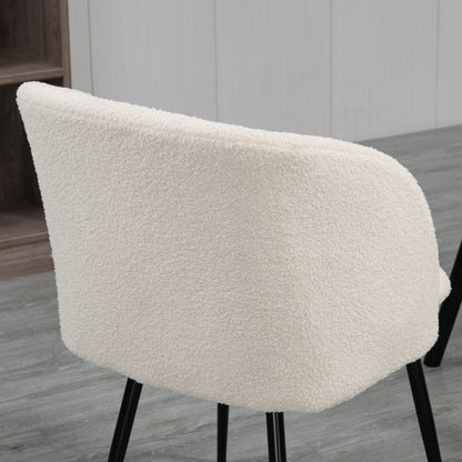Eetkamerstoel – Stoel – Kuipstoel – Keukenstoel – Draaistoel – Crème Witte Bekleding – Zwarte Stalen Poten – Ergonomische Rugleuning – Set van 2