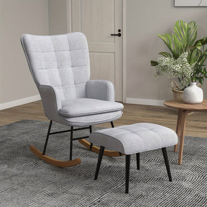 Schommelstoel – Lounge Chair – Relaxstoel – Fauteuil – Armstoel – Katoen Linnenmix – Draagvermogen 130 kg – Lichtgewicht en Comfortabel