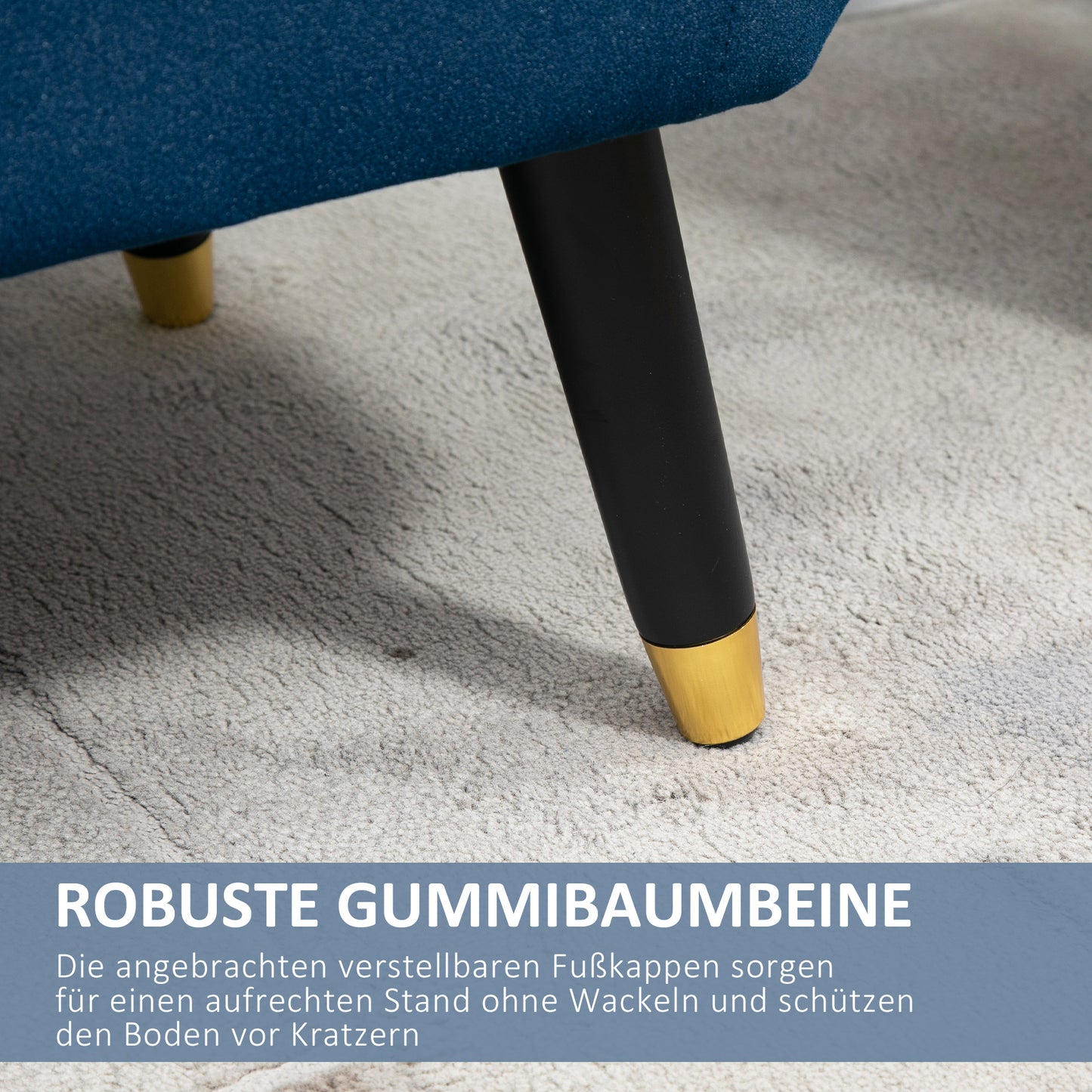 Opbergbank – zitbank – bench – opbergmeubel – zitkist – Velvet-Look Bekleding – Ruime Opbergruimte – Massief Houten Poten – Blauw – 107x42x65 cm