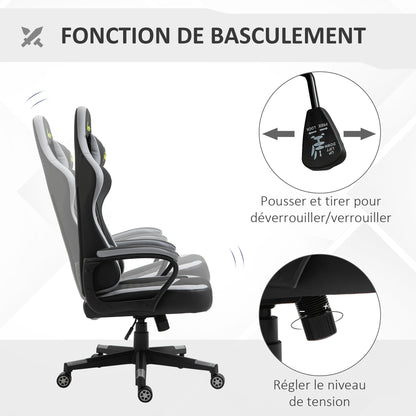 Gamingstoel – Bureaustoel – Office Chair – Gaming Chair – Gamer Stoel – Ergonomisch – Verstelbare Hoogte – Afneembare Hoofdsteun – Lendensteun – Zwart-Grijs