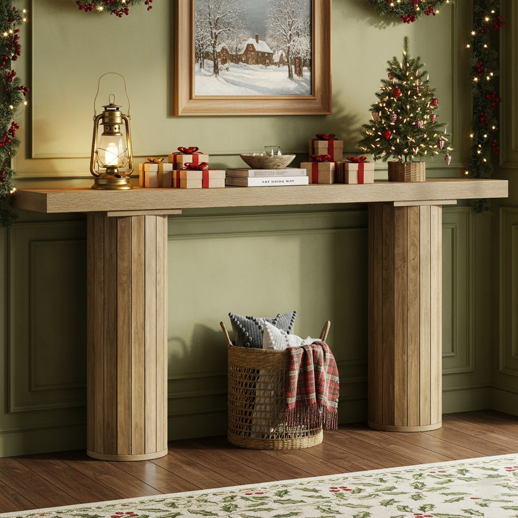 Sidetable – Consol tafel – Haltafel – Wandtafel – Sofa tafel – Extra Lang 160 cm – Duurzaam MDF Met Taps Toelopende Houten Poten