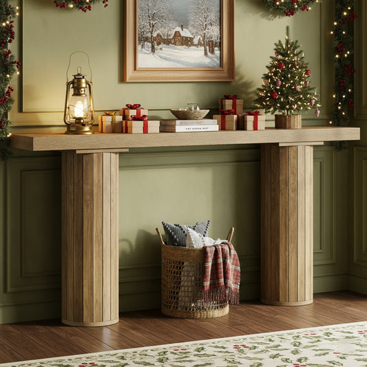 Sidetable – Consol tafel – Haltafel – Wandtafel – Sofa tafel – Extra Lang 160 cm – Duurzaam MDF Met Taps Toelopende Houten Poten