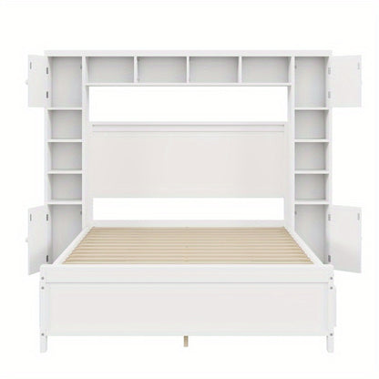 Bedframe – Tweepersoonsbed – Opbergbed – Ladebed – Slaapbank – Moderne Witte Kleur – 4 Lades & Kast – Lattenbodem 3,56x5,08 m – Ruimtebesparend Ontwerp