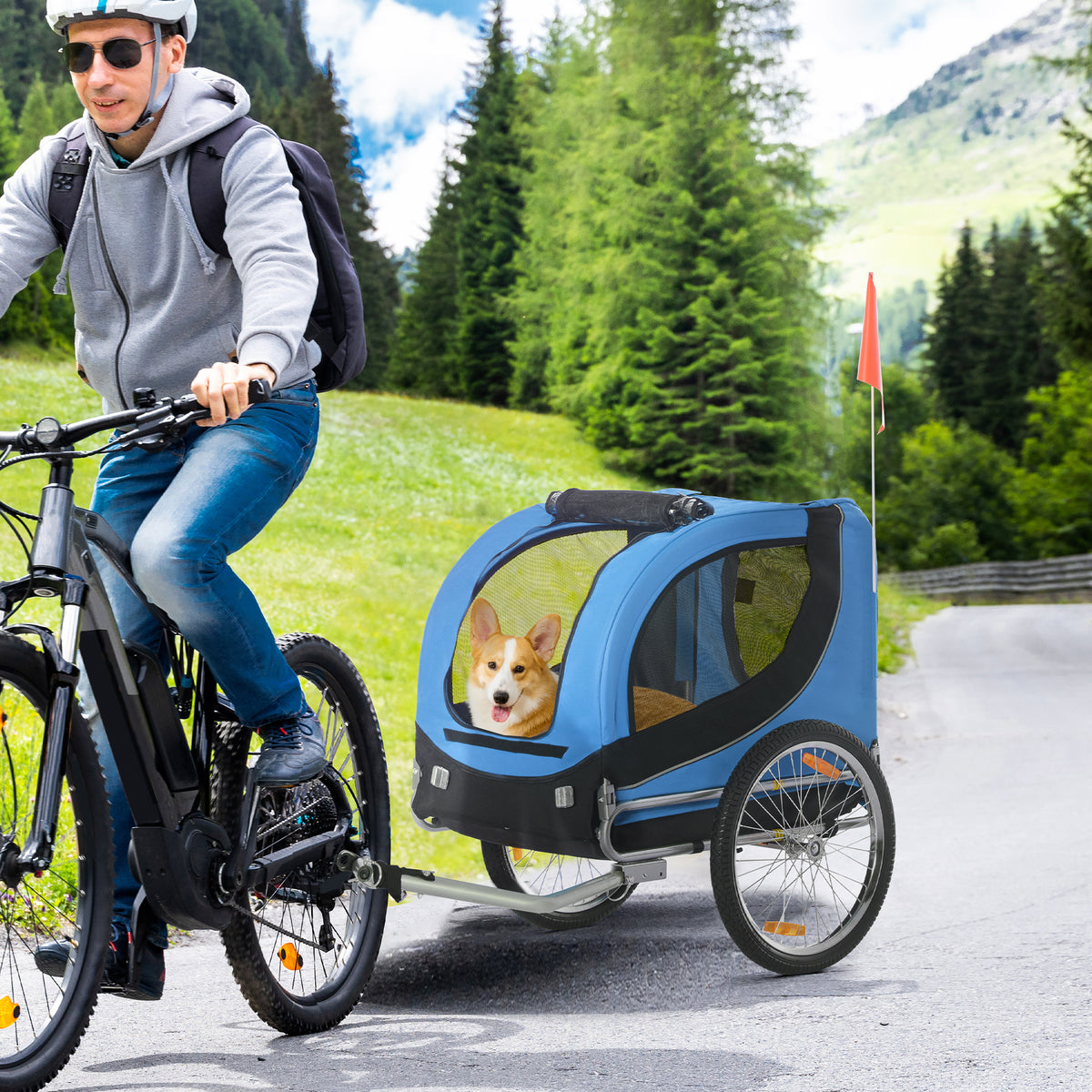 Fietskar – Fietsaanhanger – Bagagefietskar – Goederenaanhanger – Kinderfietskar – Stalen Frame – Veiligheidsanker – Maximaal 20 kg – Blauw Zwart