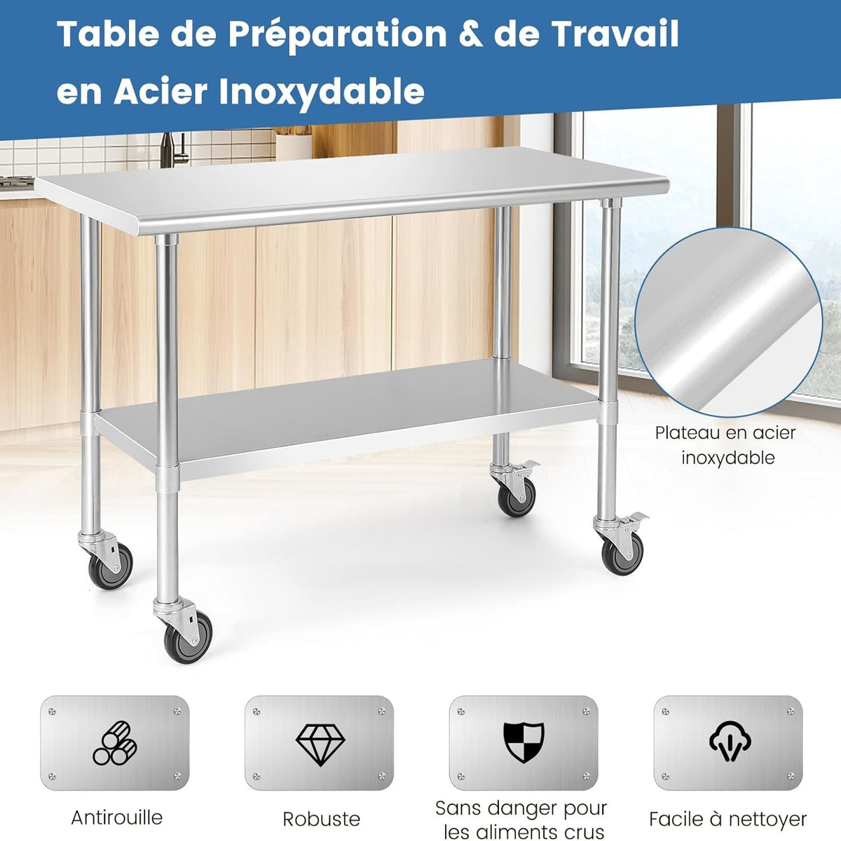 RVS Tafel – Werktafel – Werkbank – RVS Werkblad – Professionele Tafel – Roestvrij Staal – Zwaar Belastbaar – Hygiënisch en Onderhoudsvriendelijk