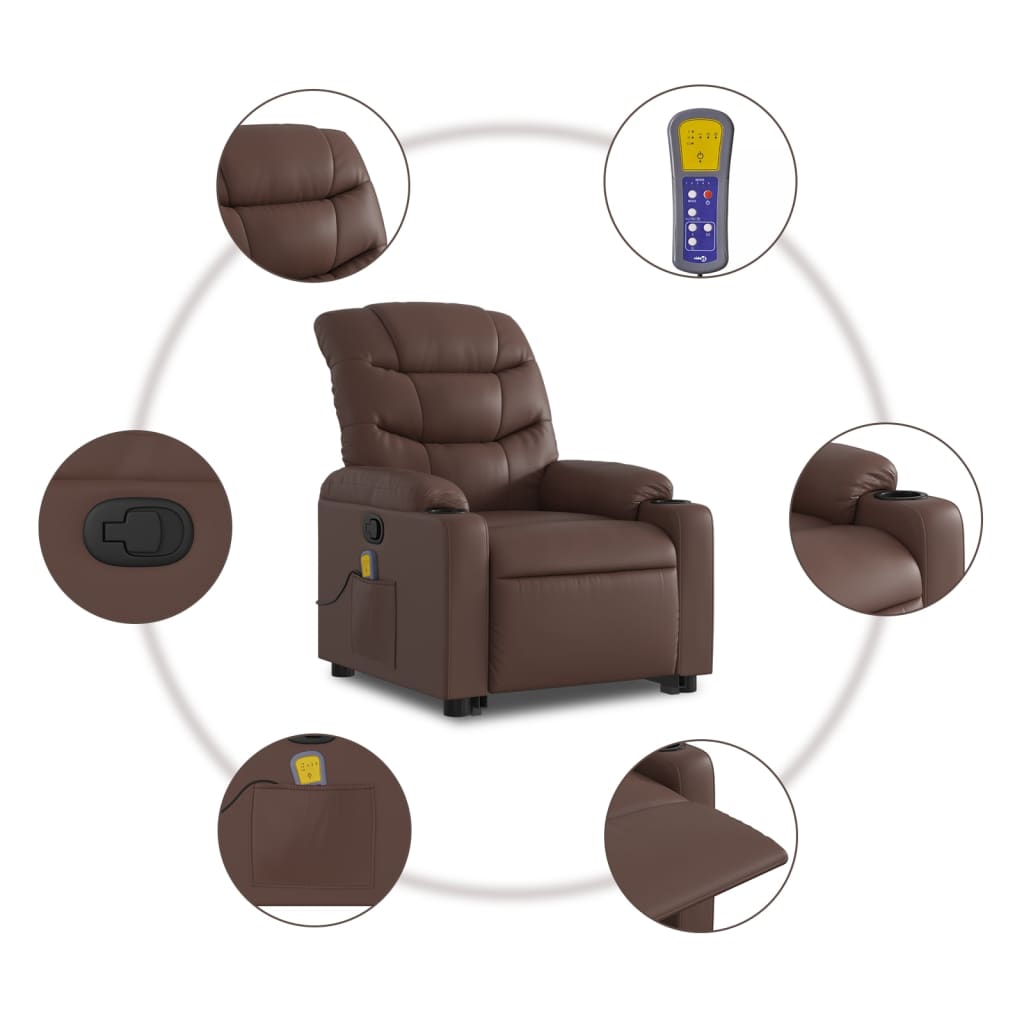 Elektrische Relaxstoel – Sta-op Stoel – Verstelbare Fauteuil – Massagestoel – Elektrische Zithulp – Met Opsta-Functie – Trilmassage – Kunstleren Bekleding Bruin