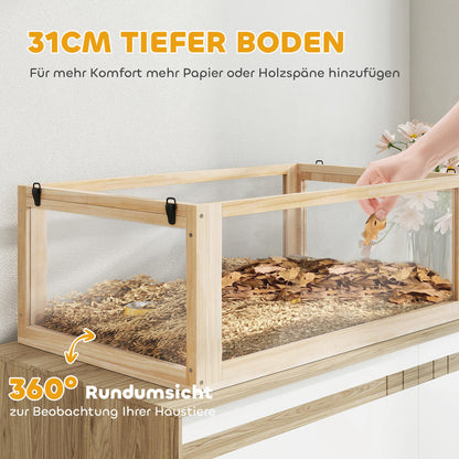 3-Tier Wooden Hamster Cage Hinged Lid Running Wheel, Gerbil Cage, Hamster Cage Large, Hamster Enclosure, Hamster Supplies, Small Animal Cage, Cages For Small Animals, Hamster Habitat, Hamster Wheel, Hamster Hide, Hamster Tank