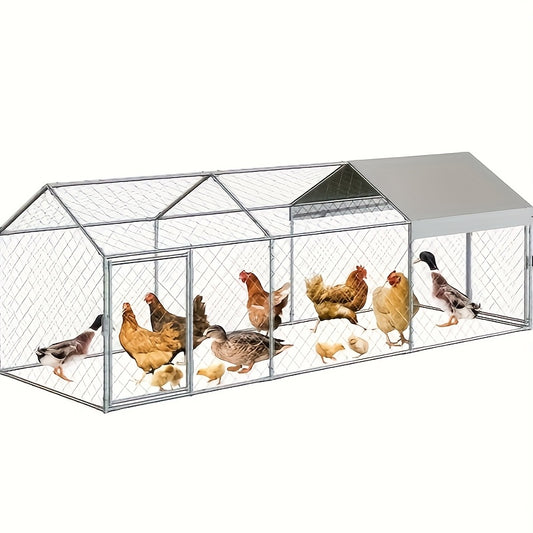 Kippenren – Kipren – Pluimveren – Buitenren – Dierenren – Metaal – Waterdicht Dak – 3,05 x 1,02 x 1,02 m – UV-Bestendig – Voor 12-20 Kippen – Silvery
