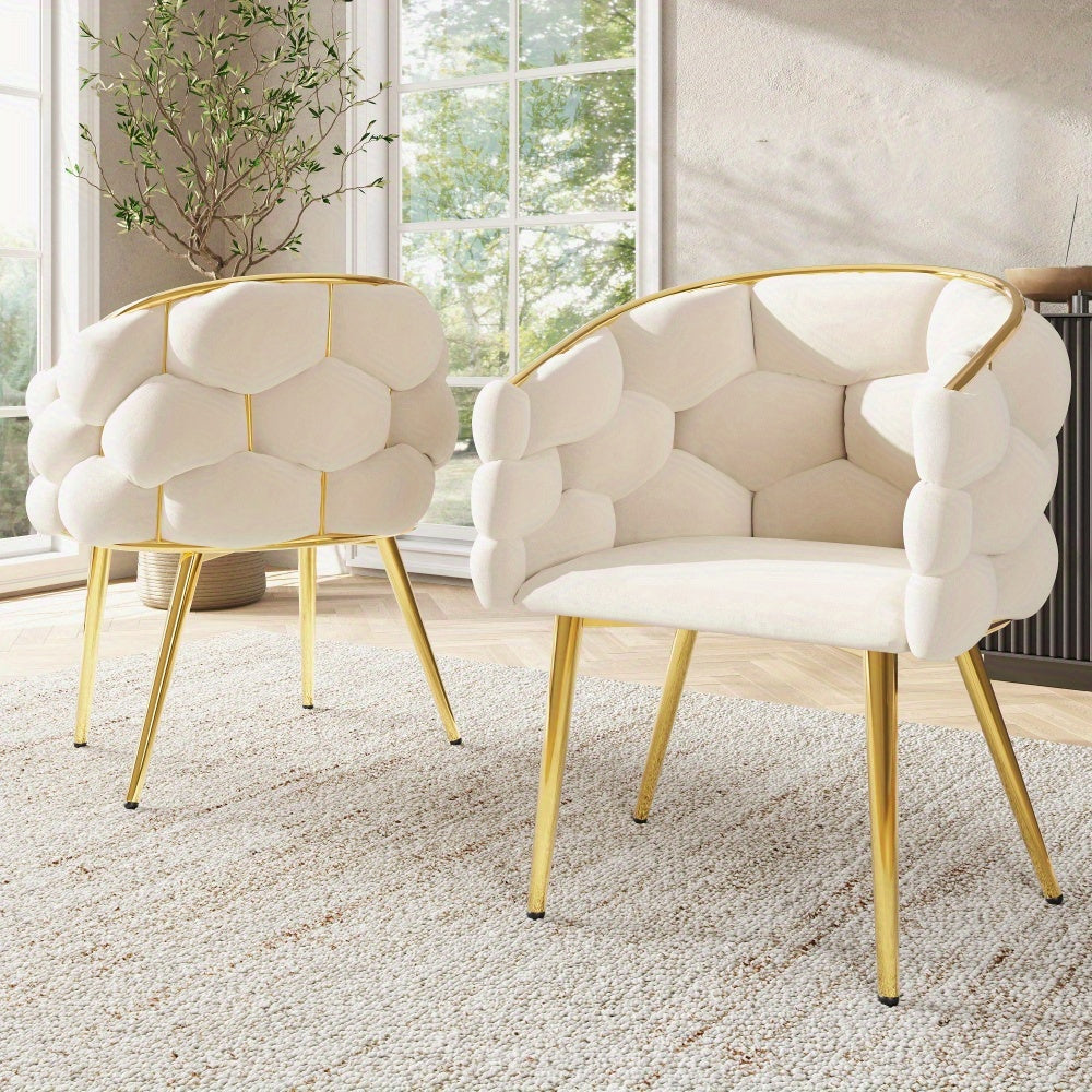 Velvet Stoelen – Eetkamerstoelen – Loungestoelen – Make-up Stoelen – Woonkamerstoelen – Beige – Memory Foam Zitting – Gouden Metalen Poot