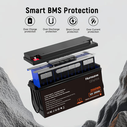 12V 200Ah LiFePO4 Accu – Lithium Batterij – Camper Accu – Caravan Accu – Zonne Accu – Hoge Capaciteit 2560Wh – 200A BMS Beveiliging