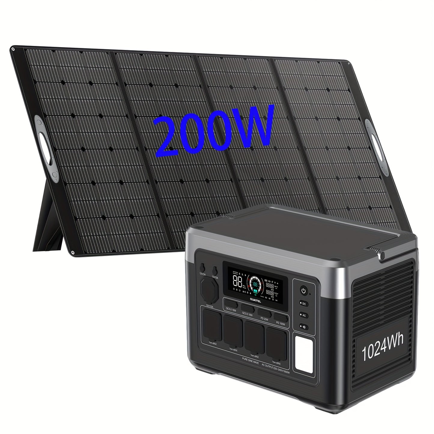 Zonnegenerator – Draagbare Powerstation – Mobiele Energiecentrale – Zonne-accu – Noodstroomvoorziening – 1800W Continu Vermogen – Snelladen 45 Minuten
