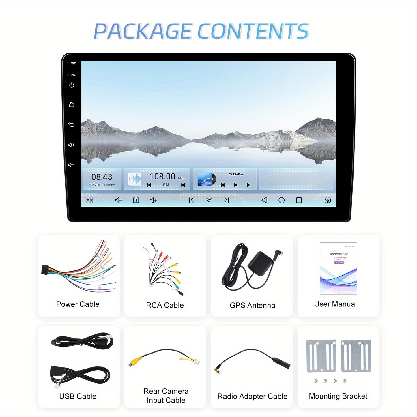 [4GB+64GB] Android 15.0 Double Din Car Stereo with Wireless CarPlay, Android Auto, GPS Navigation, 22.86cm IPS Touchscreen, Quad-Core Processor, Built-in DSP, Wireless, for Cars, Trucks, SUVs - Aftermarket Automotive Head Uni