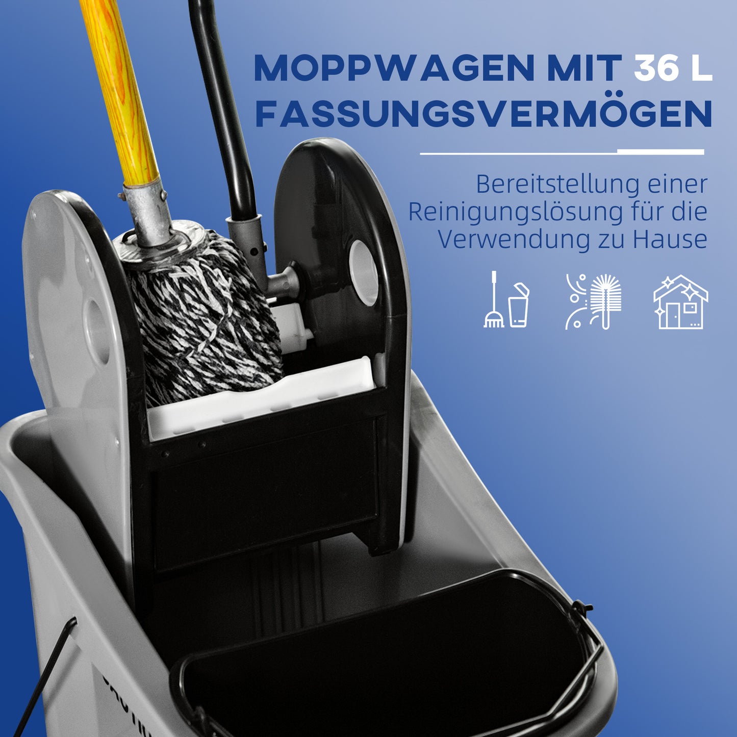 Mopwagen – Mopemmer – Dweilwagen – Vloerwisser – Dweilsysteem – 36 Liter Inhoud – Waterseparator Met 4 Wielen