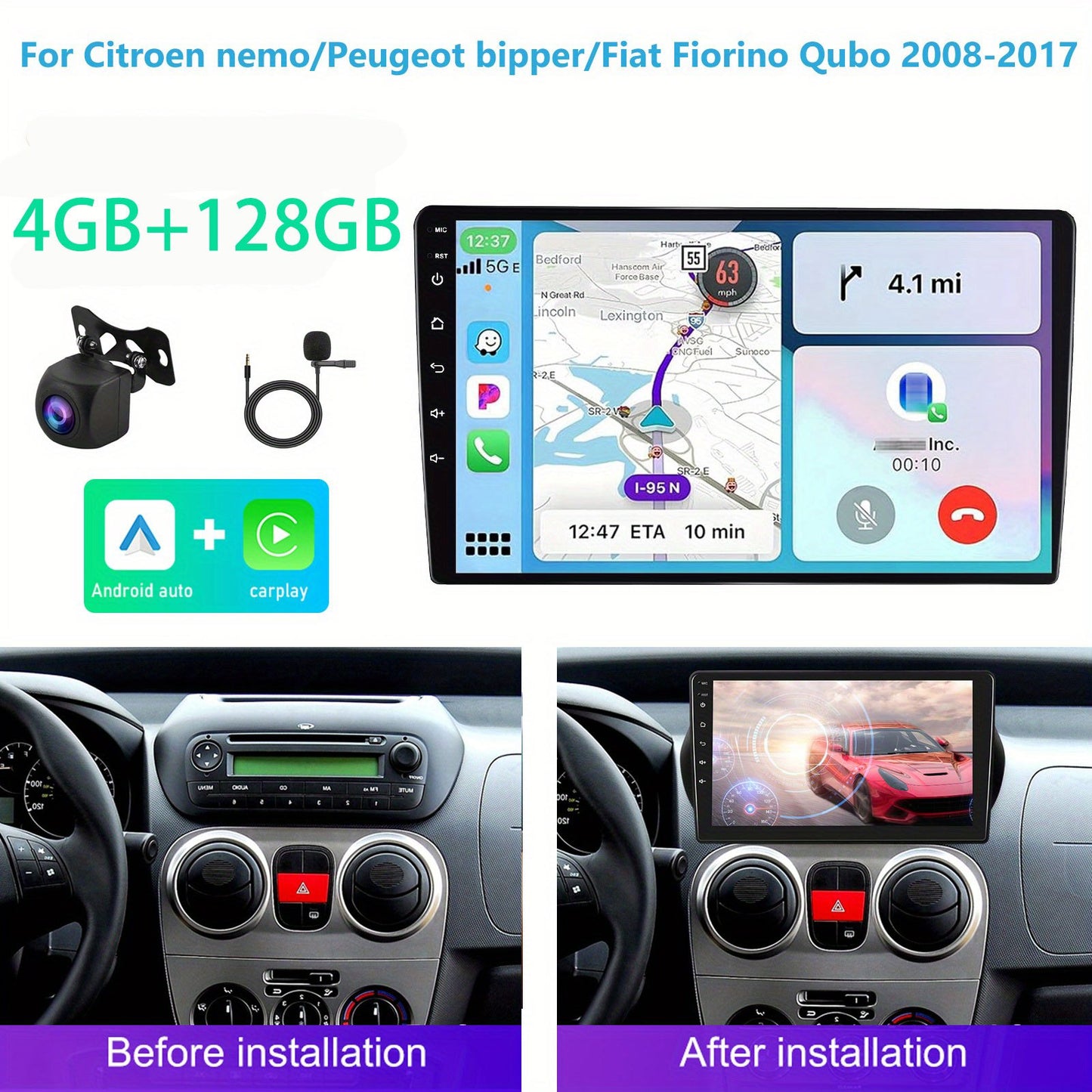 4G+128G Carplay Systeem – Autoradio – Multimedia Systeem – Navigatie – Car Stereo – 10,1 Inch Touchscreen – 8-Core Processor – Achteruitrijcamera & Microfoon
