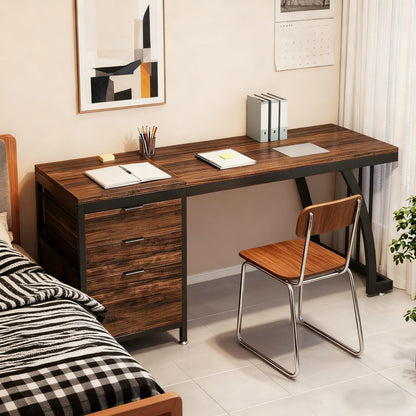 Industrieel Bureau – Computertafel – Werkplek – Schrijftafel – Bureau Met Laden – Rustic Brown – 150 cm Breed – 3 Laden Inclusief Documentlade – Verstelbare Poten – Stabiel Metalen Onderstel
