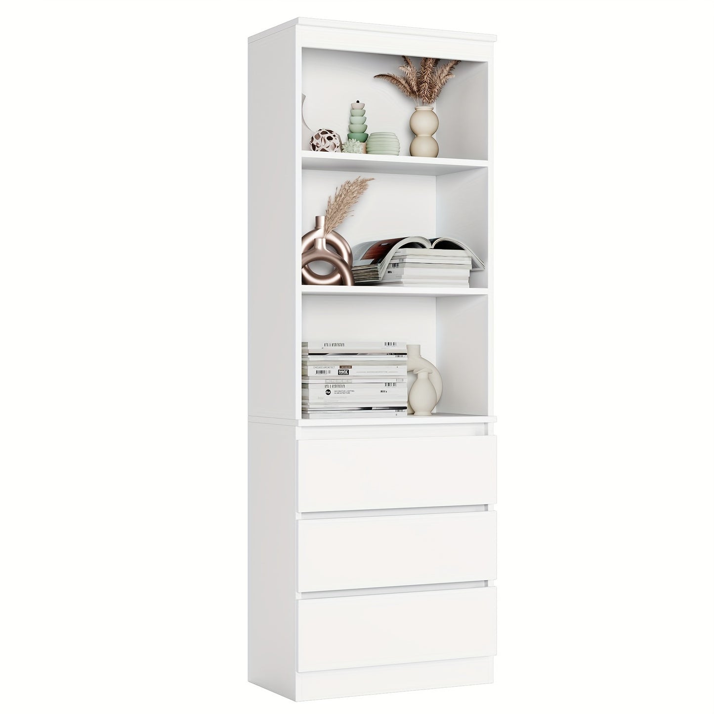 Ladekast – Opbergkast – Boekenkast – Kast Met Laden – Wit Hout – Ruime 3,2+ Kubieke Voet – Stevige Massief Houten Constructie