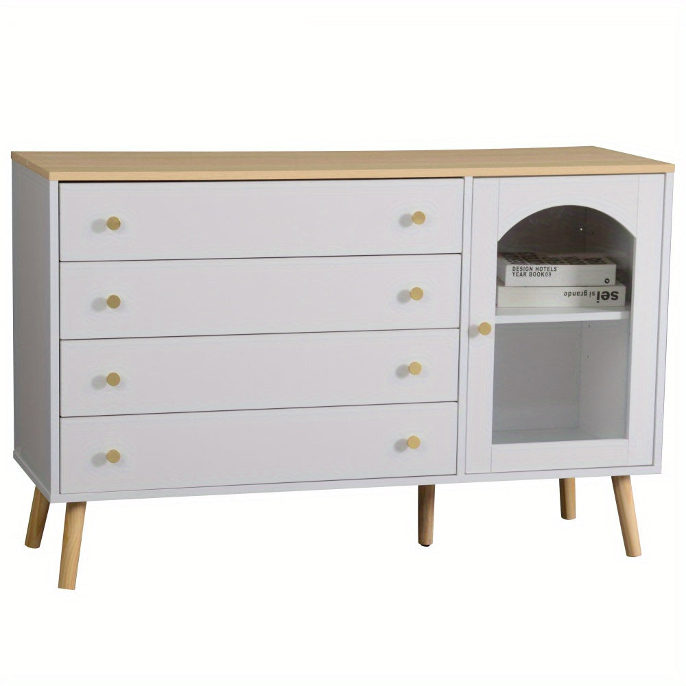 Wit Dressoir – Sideboard – Ladekast – Opbergkast – Buffetkast – 4 Ruime Lades – Modern Design – 120x40x77,5 cm