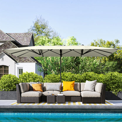 Dubbele Parasol – XXL Zonneparasol – Stokparasol – Terrasparasol – Buitenparasol – Cranksysteem – UV50+ Bescherming – 451x264 cm – Aluminium Frame – Crème Wit