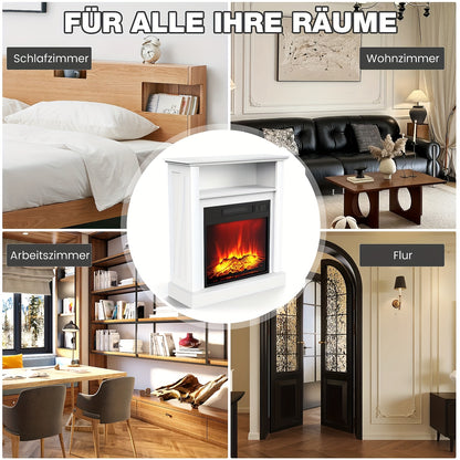 Elektrische Haard – Vrijstaande Haard – Sfeerverwarmer – Vuurtafel – Haardmantel Wit – Realistische 3D Vlammen – Verwarming 2000W Met Timer & Oververhittingsbeveiliging