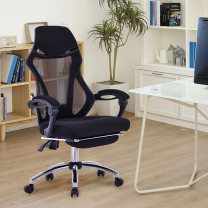 Ergonomische Bureaustoel – Kantoorstoel – Bureaustoel Met Voetensteun – Werkstoel – Verstelbare Stoel – Ademend Mesh Rugleuning – Met Voetensteun – Zwart – Max 150 kg Draagkracht