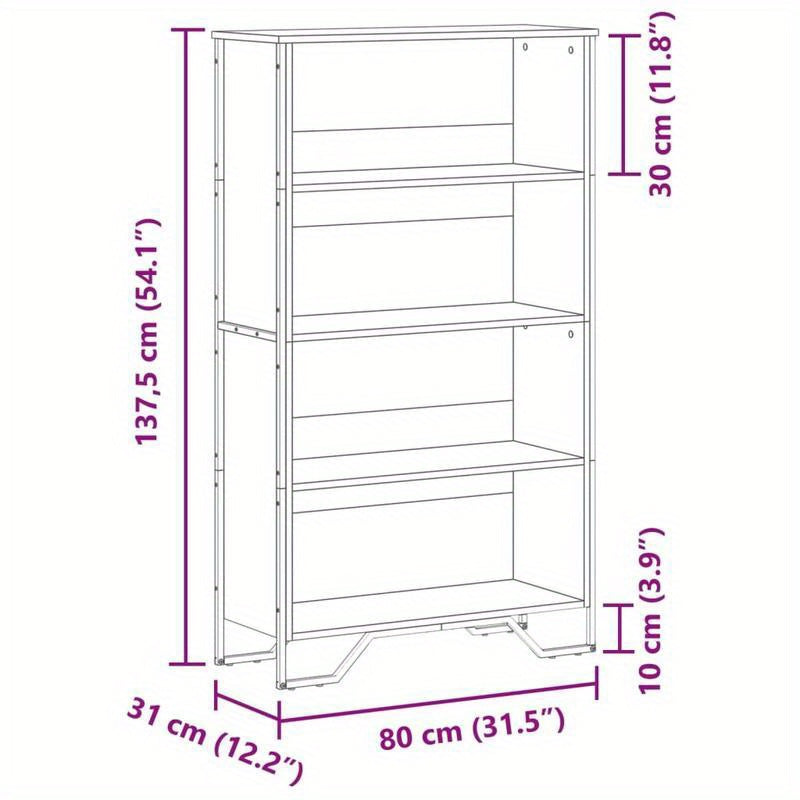 Bookshelf 80X31X137.5 Cm Made of Treated Wood in Smoked Oak Color. Vertical Shelves, Sturdy And Durable, Attractive, Ample Storage Space, Smooth Surface, Moisture-Resistant, Warp-Resistant, And Split-Resistant, Suitable for O