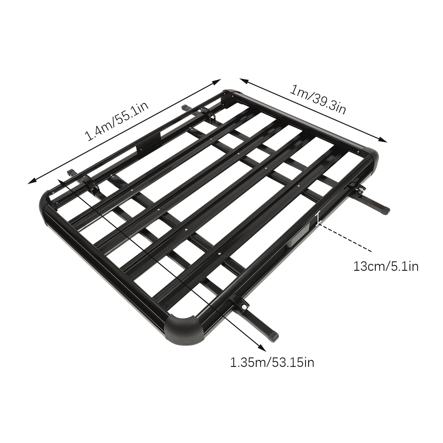 Dakkofferdrager – Dakdrager – Dakraildrager – Autodakdrager – Bagagedrager – Verstelbaar 100-135 cm – Maximaal 150 kg Draagvermogen – Aluminium, IJzer en Kunststof Zwart