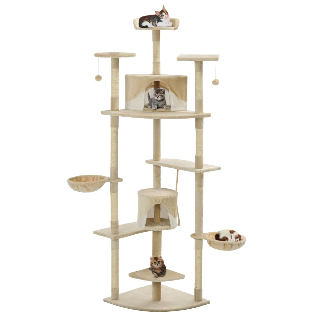 Kattenkrabpaal – Kattenboom – Kattenhuis – Kattenmeubel – Kattenklimpaal – Beige en Wit – Zacht Pluche – Sisal Krabpalen