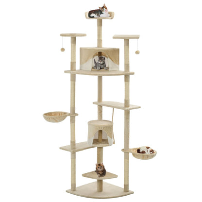 Kattenkrabpaal – Kattenboom – Kattenhuis – Kattenmeubel – Kattenklimpaal – Beige en Wit – Zacht Pluche – Sisal Krabpalen