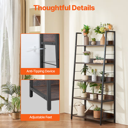 Metalen Boekenplank – Boekenkast – Plankenrek – Opbergkast – Display Rek – 5 Lagen – Stabiel Metalen Frame – Krasbestendige Bruine Afwerking