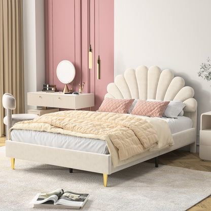 Tweepersoonsbed – Bed – Slaapbank – Boxspring – Bedframe – Velvet Beige – 140x200 cm – Stevig Houten Frame met Lattenbodem