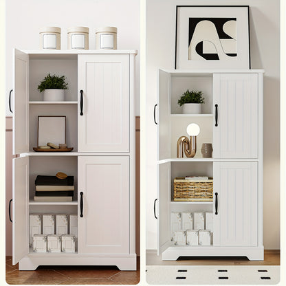 Bathroom Storage Cabinet, Closet Storage System, Standing Cabinet, Double Level with 4 Doors, Adjustable Shelves, Multifunctional Cabinet for Living Room, Kitchen, Bedroom, White, Mounted Closet Systems - QUORE
