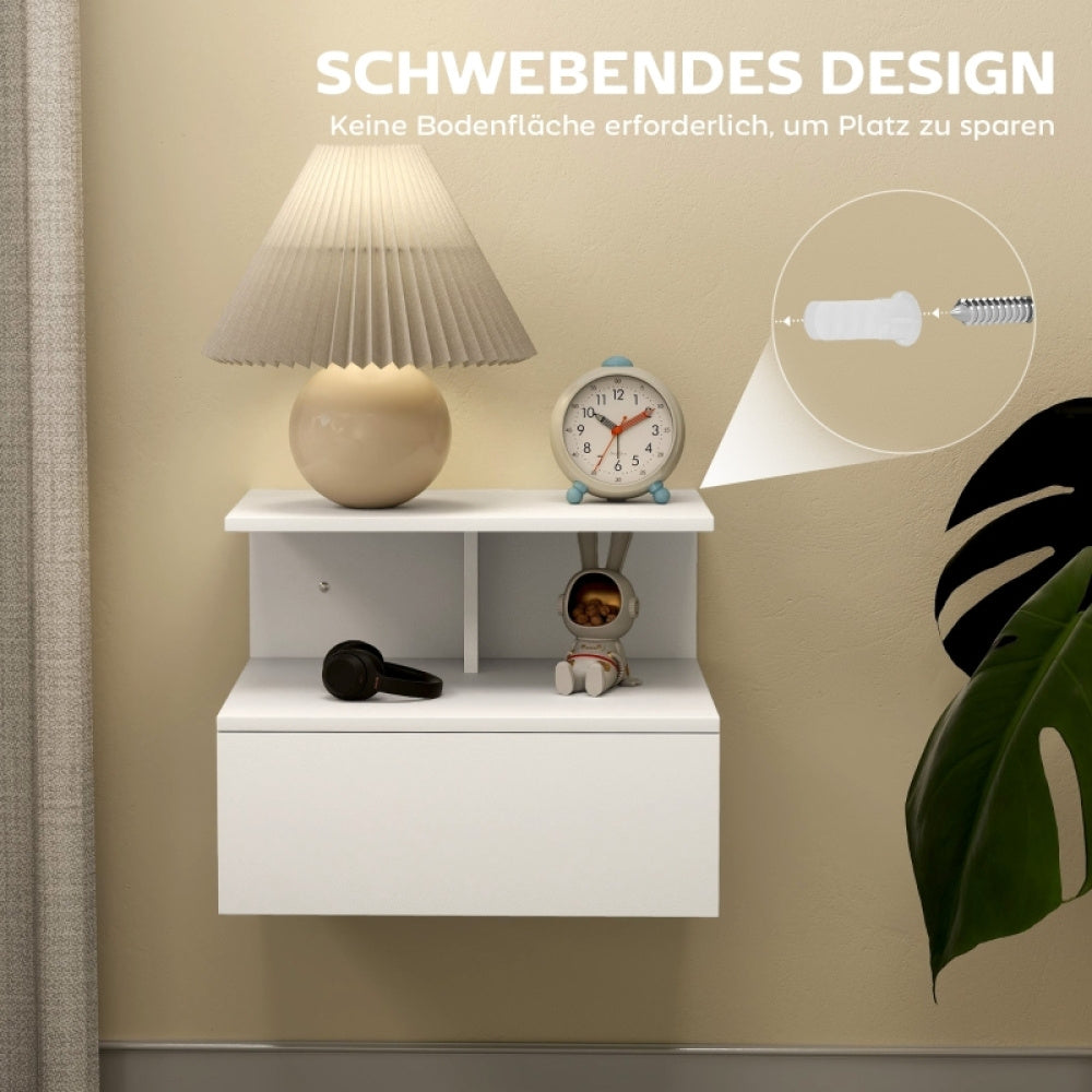 Bedside table, hanging bedside table Side table with drawers, open compartment, bedroom, living room sofa table, white, 39.8 x 35 x 31.6cm