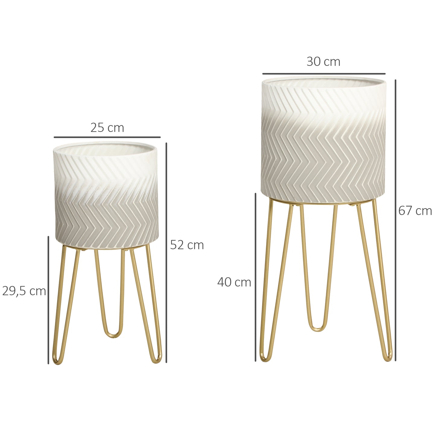 Bloemenstandaard – Plantenstandaard – Bloemenrek – Plantenrek – Bloementrap – Set van 2 – Metalen Frame – Decoratief Design – Hoogte 67 cm – Diameter 25 & 30 cm