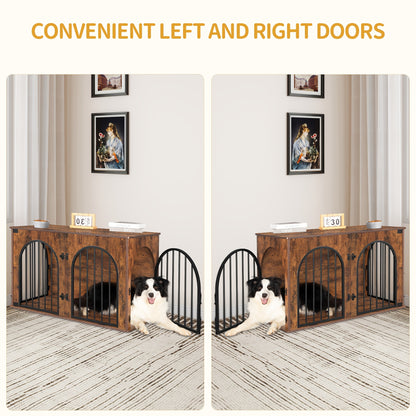Modern & Black Dog Crate Furniture with 3-Arched Doors & Side Table - Sturdy Iron Construction, Spacious 100x60x63cm Indoor Kennel for Large Dogs, Durable Pet House with Storage Shelf, Decorative & Functional Design for Home - QUORE