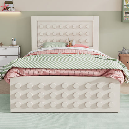 Eénpersoonsbed – Eenpersoonsbed – Kinderbed – Jongerenbed – Studentenkamerbed – Wit MDF Bedframe – Opbergruimte Onder Bed – Lattenbodem Zonder Boxspring – 90x190 cm