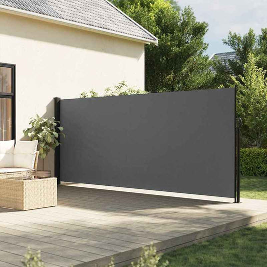 Uitschuifbaar Zijscherm – Windscherm – Zonwering – Tuinscherm – Balkonscherm – 160x500 cm – Polyester Met Stalen Frame – Waterafstotend Antraciet