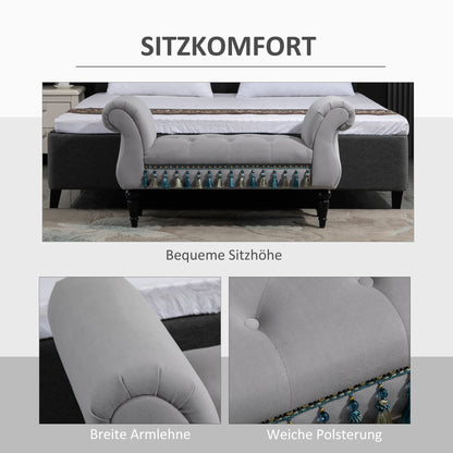Bankje – Zitbank – Halbankje – Opbergbank – Bedbank – Gestoffeerd – Fluweel – Massief Houten Poten – Lichtgrijs – 117x40x58 cm – Draagvermogen 150 kg