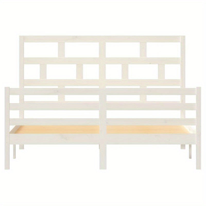 Bedframe – Bed – Ledikant – Slaapkader – Bedromp – Massief Hout – 160x200 cm – Wit Met Baksteenpatroon Hoofdbord – Eenvoudige Montage
