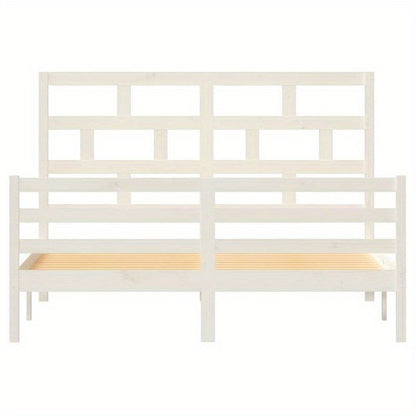 Bedframe – Bed – Ledikant – Slaapkader – Bedromp – Massief Hout – 160x200 cm – Wit Met Baksteenpatroon Hoofdbord – Eenvoudige Montage