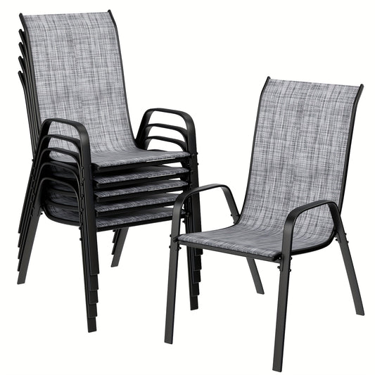 Staple Tuinstoelen – Tuinstoelen – Balkonstoelen – Terrasstoelen – Horecastoelen – Set Van 6 Grijze Stoelen – Stapelbaar Design – Duurzaam Staalframe & Weerbestendig Textilene