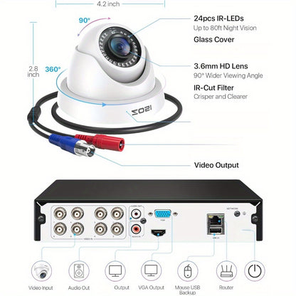 8-kanaals Bewakingsset – Beveiligingssysteem – CCTV Set – Surveillance Camera’s – Domecamera’s – Full HD 1080P – AI Bewegingserkenning – Nachtzicht – Bedraad 4 Camera’s