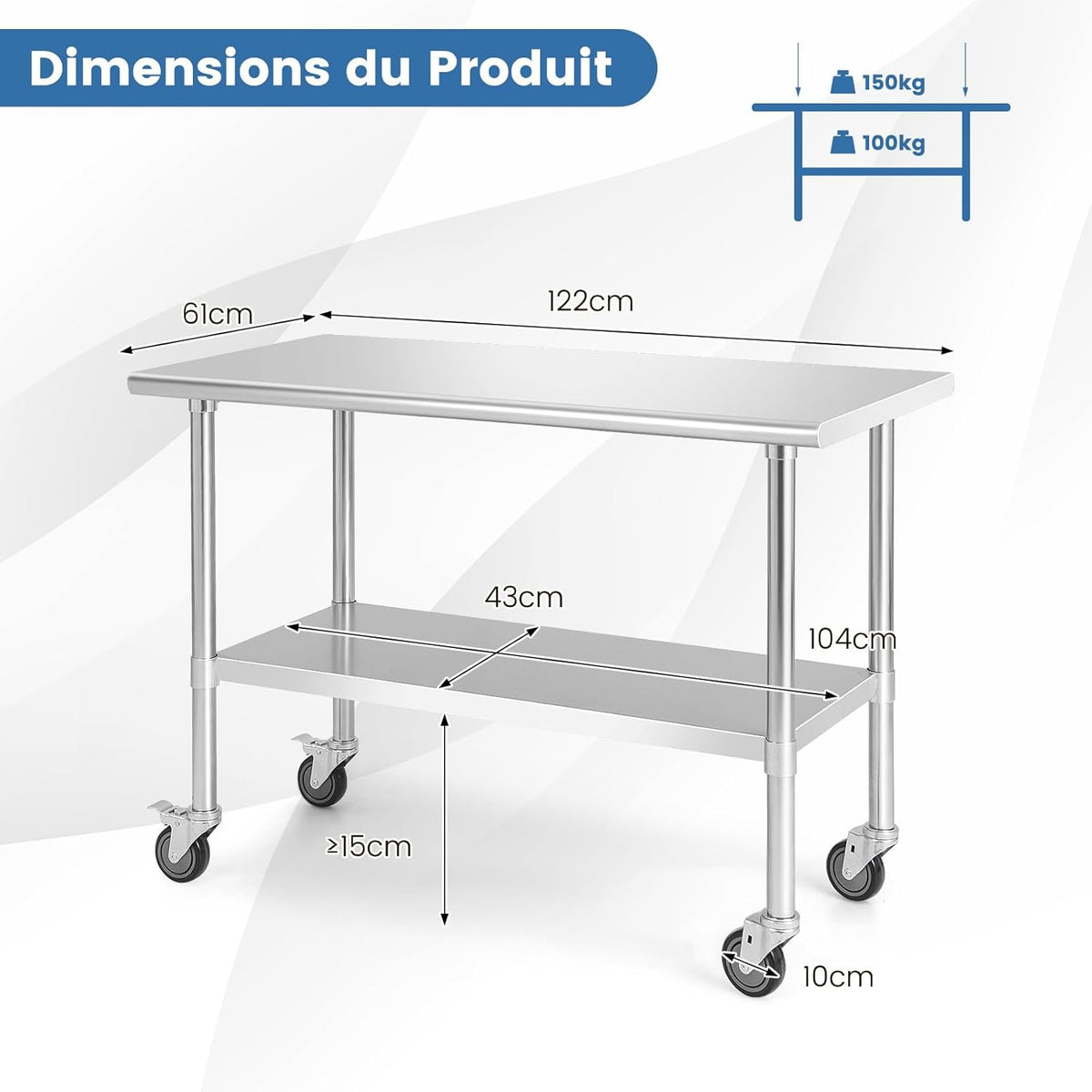 RVS Tafel – Werktafel – Werkbank – RVS Werkblad – Professionele Tafel – Roestvrij Staal – Zwaar Belastbaar – Hygiënisch en Onderhoudsvriendelijk