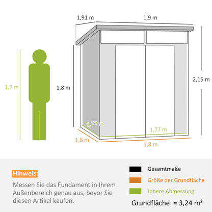 Tuinkast – Berging – Opbergkast – Tuinschuur – Tuinberging – Kunststof – Weerbestendig – Ruim 3,24 m³ – Lichtgrijs met Dubbele Draaideuren