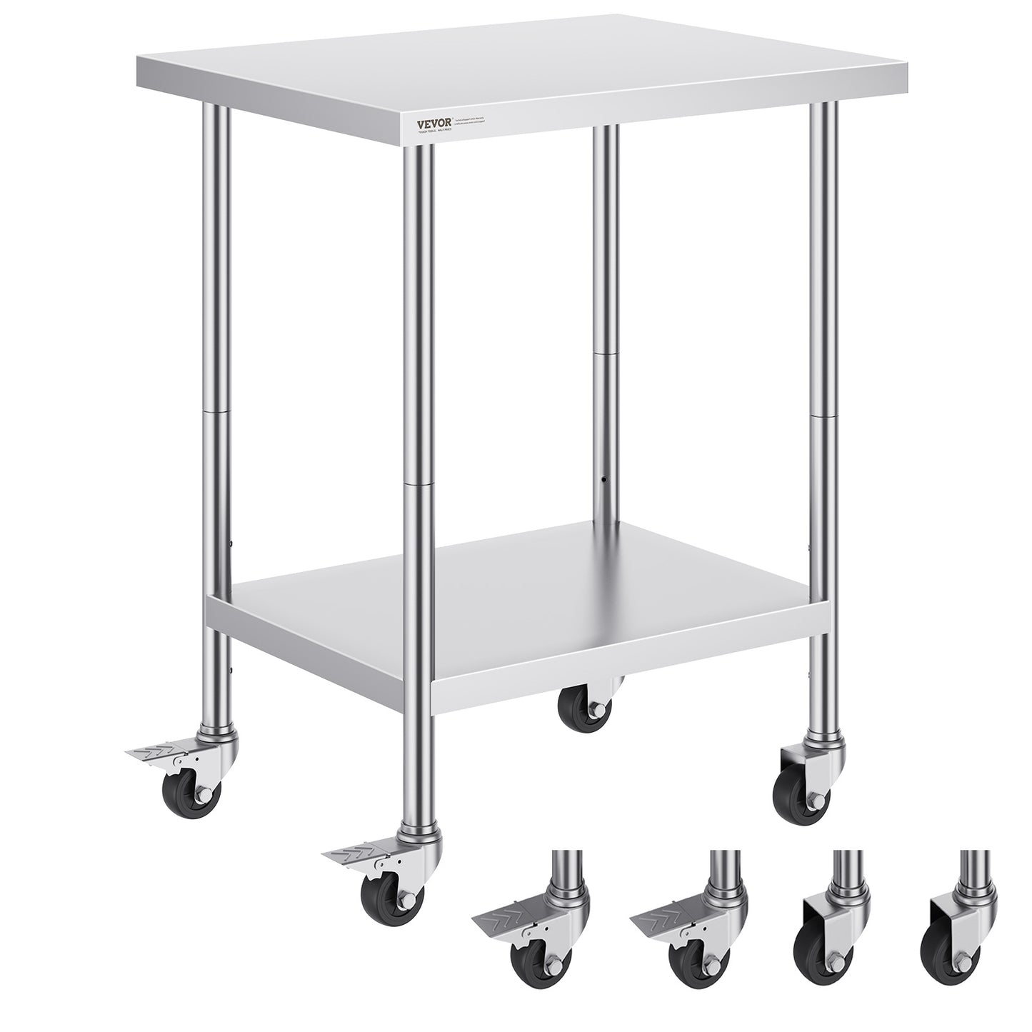 Werktafel – Werkbank – Werkbanktafel – Werkplek – RVS – Roestvrij Staal – 61x76x97 cm – 4 Zwenkwielen Met Rem