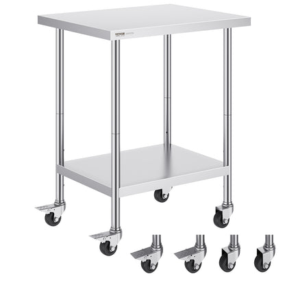 Werktafel – Werkbank – Werkbanktafel – Werkplek – RVS – Roestvrij Staal – 61x76x97 cm – 4 Zwenkwielen Met Rem