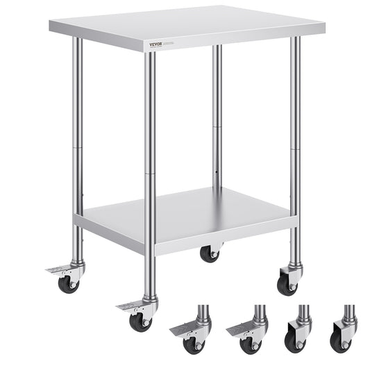 Werktafel – Werkbank – Werkbanktafel – Werkplek – RVS – Roestvrij Staal – 61x76x97 cm – 4 Zwenkwielen Met Rem