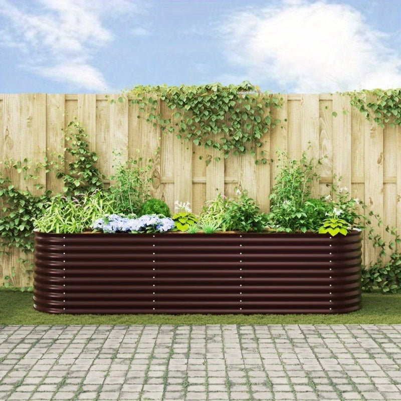 Elevated Brown Tuinbak – Verhoogde Plantenbak – Metaal Bloembak – Tuinbak Met Ventilatie – Marron Variant – Gegalvaniseerd Staal – Efficiënte Drainage & Stabiliteit – 320x80x81 cm