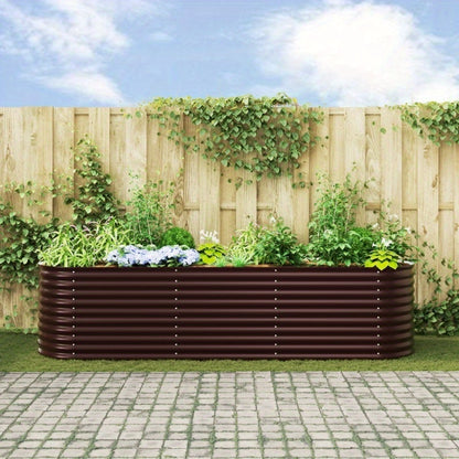Elevated Brown Tuinbak – Verhoogde Plantenbak – Metaal Bloembak – Tuinbak Met Ventilatie – Marron Variant – Gegalvaniseerd Staal – Efficiënte Drainage & Stabiliteit – 320x80x81 cm